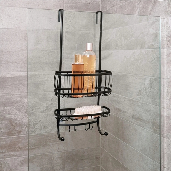 iDesign York Bathroom Over the Door Shower Caddy with Storage Baskets Shelves - Picture 1 of 5